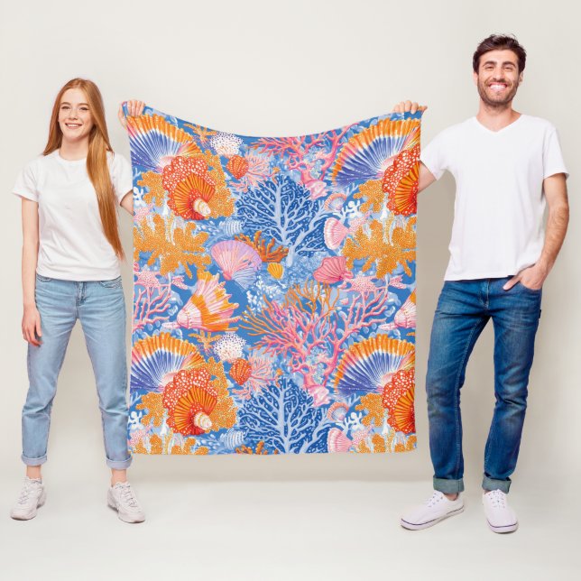 Rustic Coastal - Seashells, Starfish, Reef (19) Fleece Blanket (In Situ)