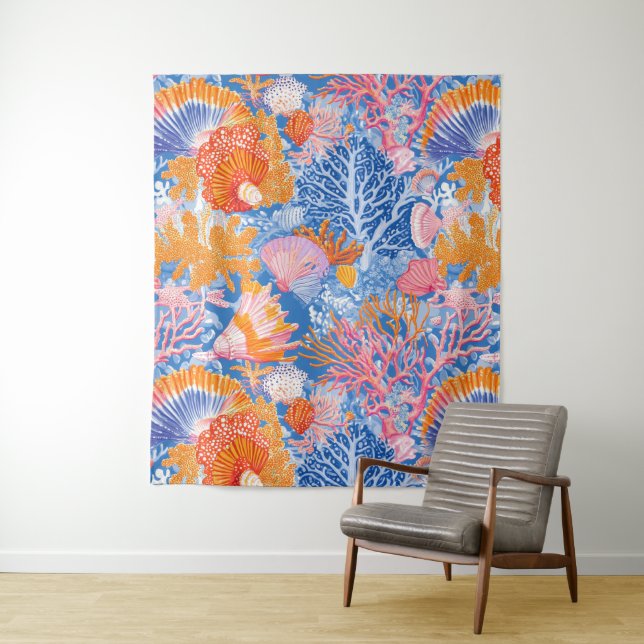 Rustic Coastal - Seashells, Starfish, Reef (19) Tapestry (In Situ)