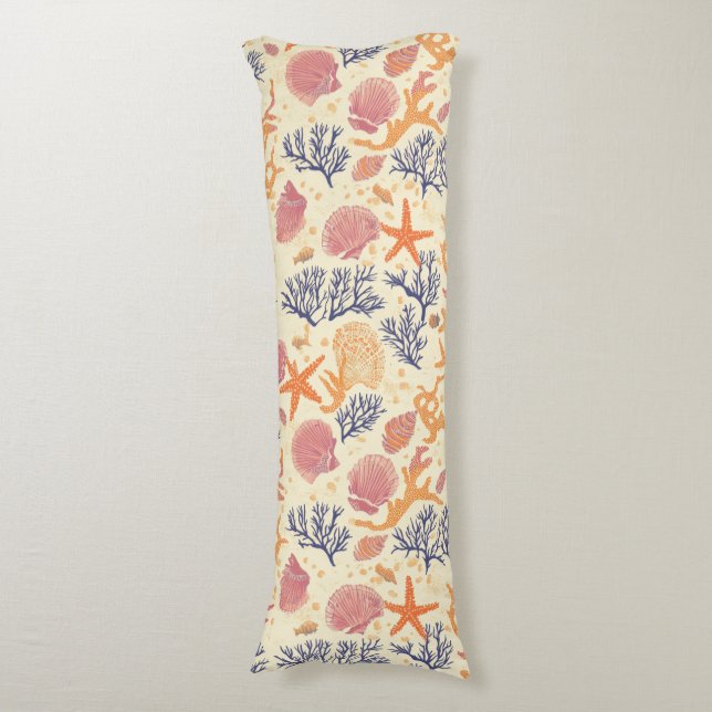 Rustic Coastal - Seashells, Starfish, Reef (1) Body Cushion (Front Vertical)