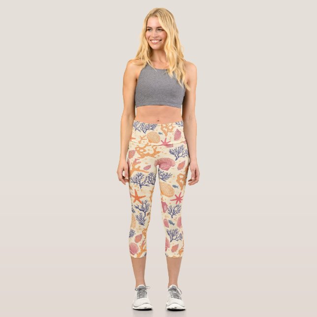 Rustic Coastal - Seashells, Starfish, Reef (1) Capri Leggings (Front)