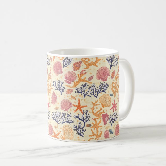Rustic Coastal - Seashells, Starfish, Reef (1) Coffee Mug (Front Right)