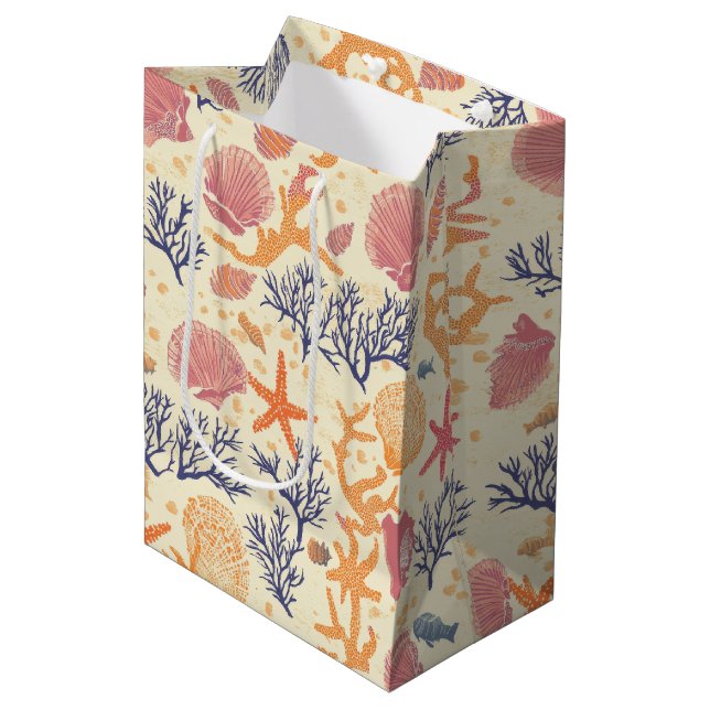Rustic Coastal - Seashells, Starfish, Reef (1) Medium Gift Bag (Front Angled)