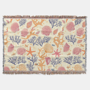 Rustic Coastal - Seashells, Starfish, Reef (1) Throw Blanket