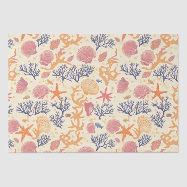 Rustic Coastal - Seashells, Starfish, Reef (1) Tissue Paper (Front)