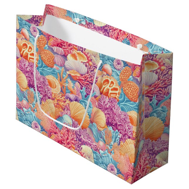 Rustic Coastal - Seashells, Starfish, Reef (20) Large Gift Bag (Front Angled)