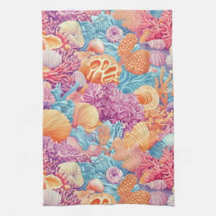 Rustic Coastal - Seashells, Starfish, Reef (20) Tea Towel