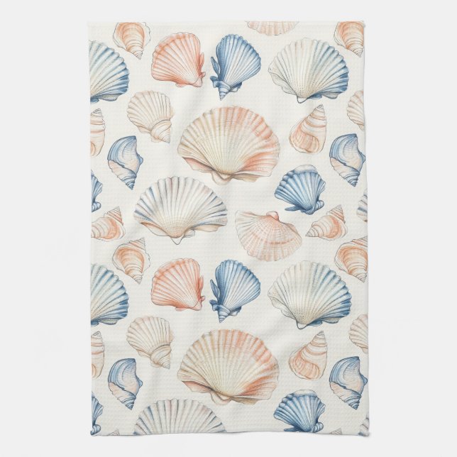 Rustic Coastal - Seashells, Starfish, Reef (21) Tea Towel (Vertical)