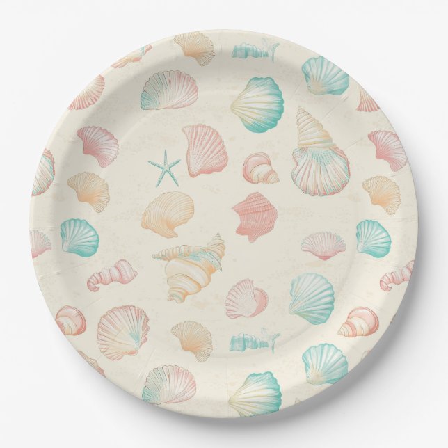 Rustic Coastal - Seashells, Starfish, Reef (22) Paper Plate (Front)