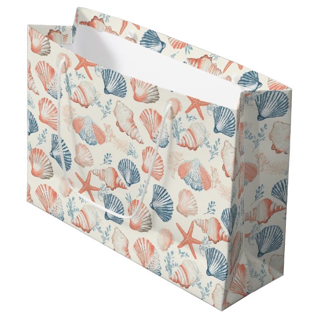 Rustic Coastal - Seashells, Starfish, Reef (23) Large Gift Bag (Front Angled)