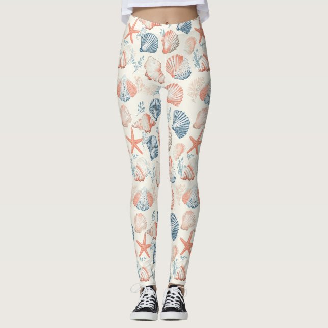Rustic Coastal - Seashells, Starfish, Reef (23) Leggings (Front)