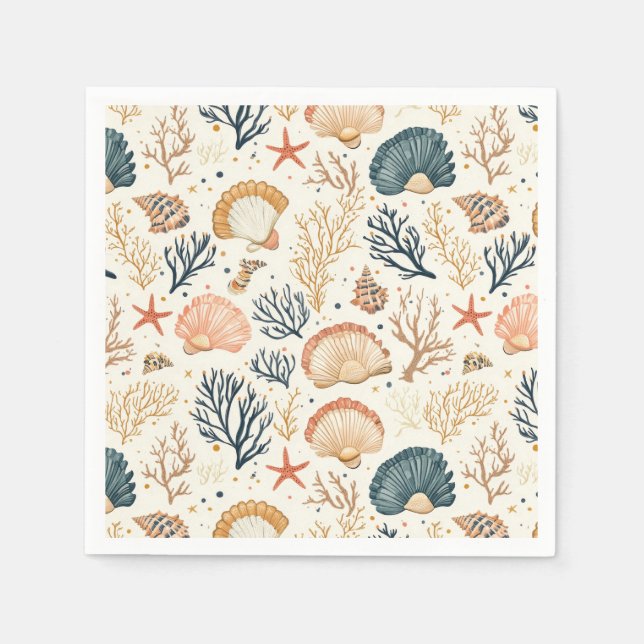 Rustic Coastal - Seashells, Starfish, Reef (24) Napkin (Front)