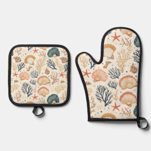 Rustic Coastal - Seashells, Starfish, Reef (24) Oven Mitt & Pot Holder Set