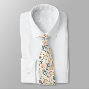 Rustic Coastal - Seashells, Starfish, Reef (24) Tie