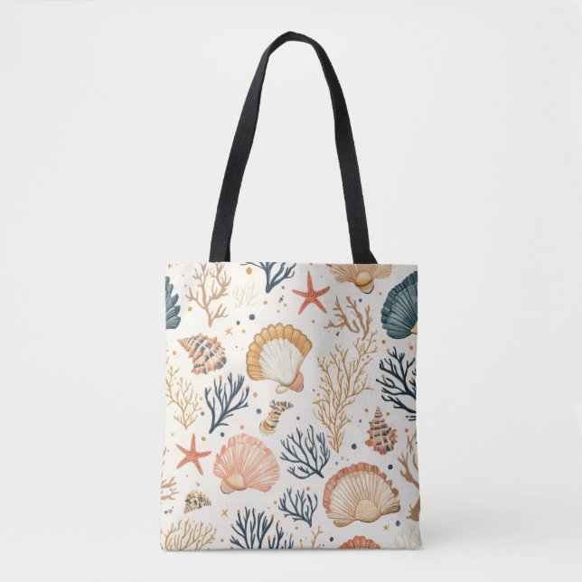 Rustic Coastal - Seashells, Starfish, Reef (24) Tote Bag (Front)