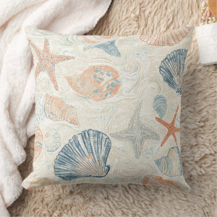 Rustic Coastal - Seashells, Starfish, Reef (25) Cushion