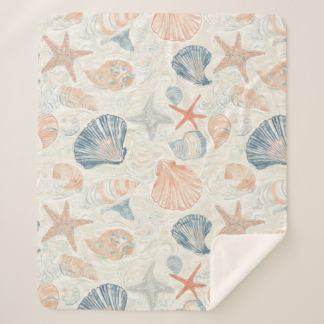 Rustic Coastal - Seashells, Starfish, Reef (25) Sherpa Blanket (Front)