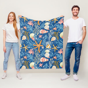 Rustic Coastal - Seashells, Starfish, Reef (26) Fleece Blanket