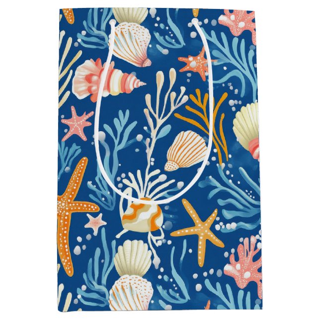 Rustic Coastal - Seashells, Starfish, Reef (26) Medium Gift Bag (Front)