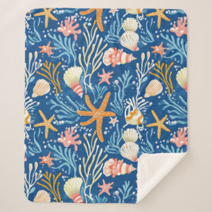 Rustic Coastal - Seashells, Starfish, Reef (26) Sherpa Blanket