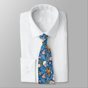 Rustic Coastal - Seashells, Starfish, Reef (26) Tie