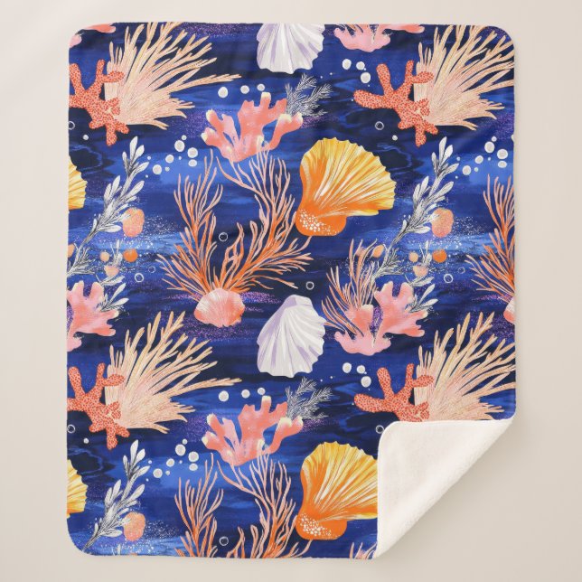 Rustic Coastal - Seashells, Starfish, Reef (27) Sherpa Blanket (Front)