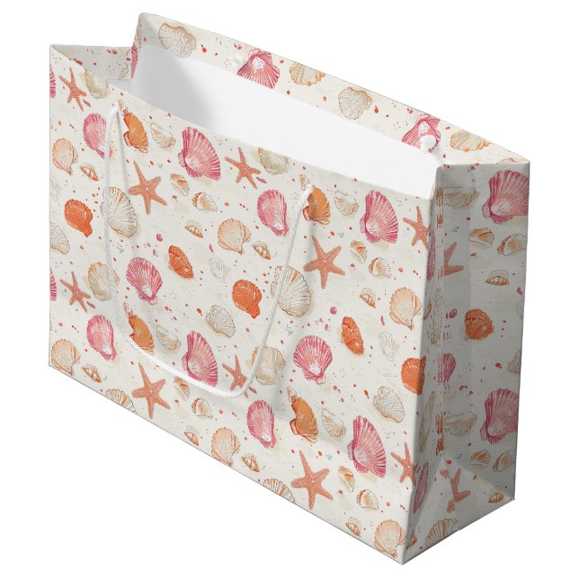Rustic Coastal - Seashells, Starfish, Reef (28) Large Gift Bag (Front Angled)