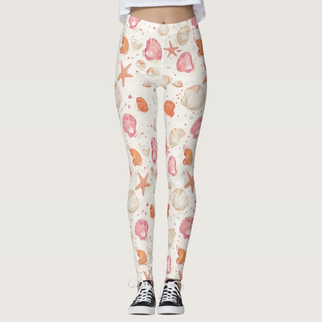 Rustic Coastal - Seashells, Starfish, Reef (28) Leggings (Front)