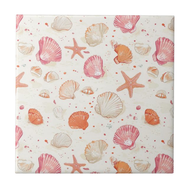 Rustic Coastal - Seashells, Starfish, Reef (28) Tile (Front)