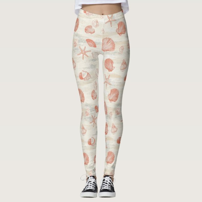 Rustic Coastal - Seashells, Starfish, Reef (29) Leggings (Front)