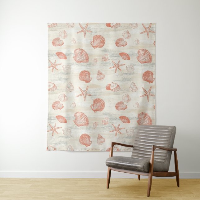 Rustic Coastal - Seashells, Starfish, Reef (29) Tapestry (In Situ)