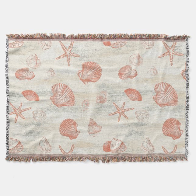 Rustic Coastal - Seashells, Starfish, Reef (29) Throw Blanket (Front)