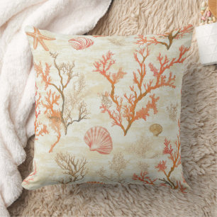 Rustic Coastal - Seashells, Starfish, Reef (2) Cushion