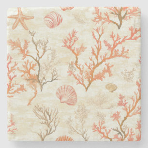 Rustic Coastal - Seashells, Starfish, Reef (2) Stone Coaster