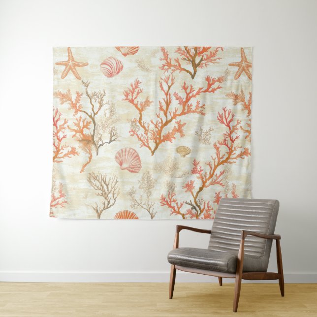 Rustic Coastal - Seashells, Starfish, Reef (2) Tapestry (In Situ (Horizontal))