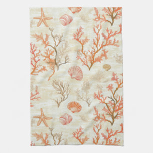 Rustic Coastal - Seashells, Starfish, Reef (2) Tea Towel