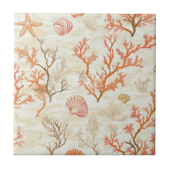 Rustic Coastal - Seashells, Starfish, Reef (2) Tile (Front)