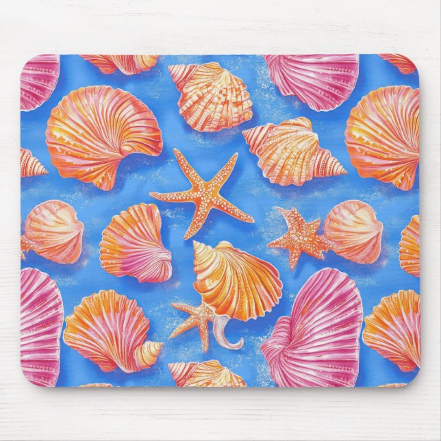 Rustic Coastal - Seashells, Starfish, Reef (30) Mouse Pad (Front)