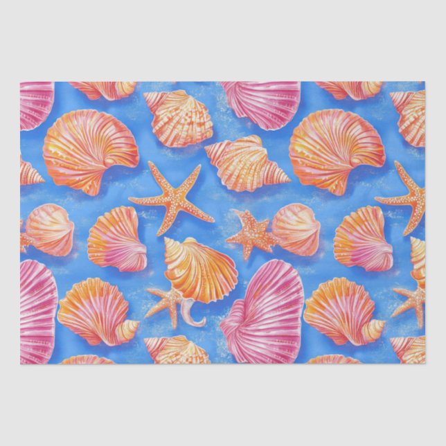 Rustic Coastal - Seashells, Starfish, Reef (30) Tissue Paper (Front)