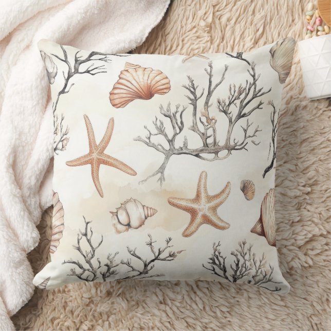 Rustic Coastal - Seashells, Starfish, Reef (31) Cushion (Blanket)