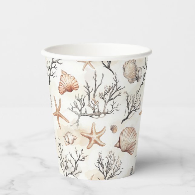 Rustic Coastal - Seashells, Starfish, Reef (31) Paper Cups (Front)