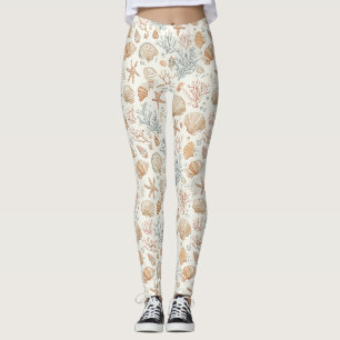 Rustic Coastal - Seashells, Starfish, Reef (32) Leggings
