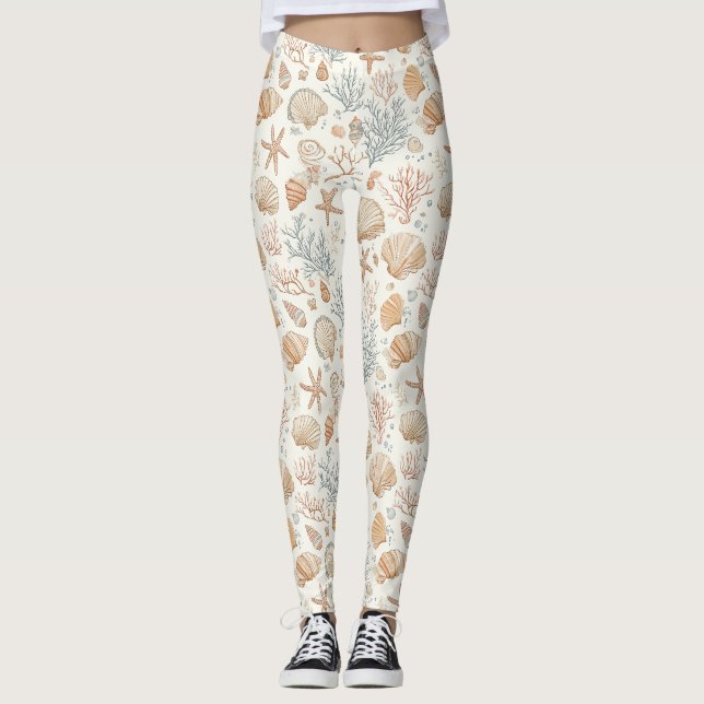 Rustic Coastal - Seashells, Starfish, Reef (32) Leggings (Front)