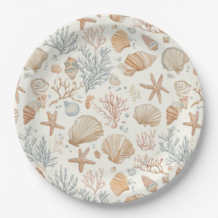 Rustic Coastal - Seashells, Starfish, Reef (32) Paper Plate