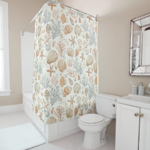 Rustic Coastal - Seashells, Starfish, Reef (32) Shower Curtain