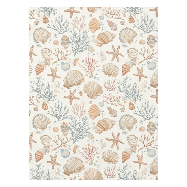 Rustic Coastal - Seashells, Starfish, Reef (32) Tablecloth (Front)