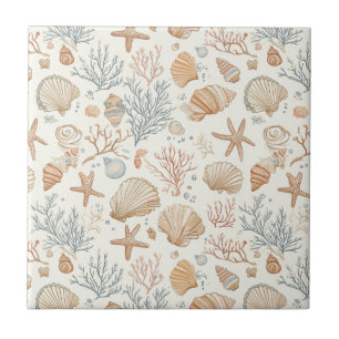 Rustic Coastal - Seashells, Starfish, Reef (32) Tile