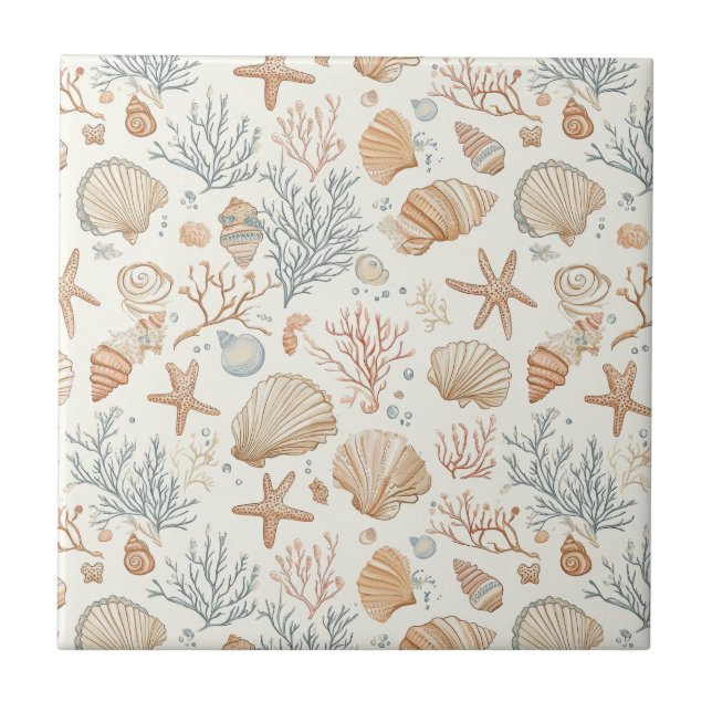 Rustic Coastal - Seashells, Starfish, Reef (32) Tile (Front)