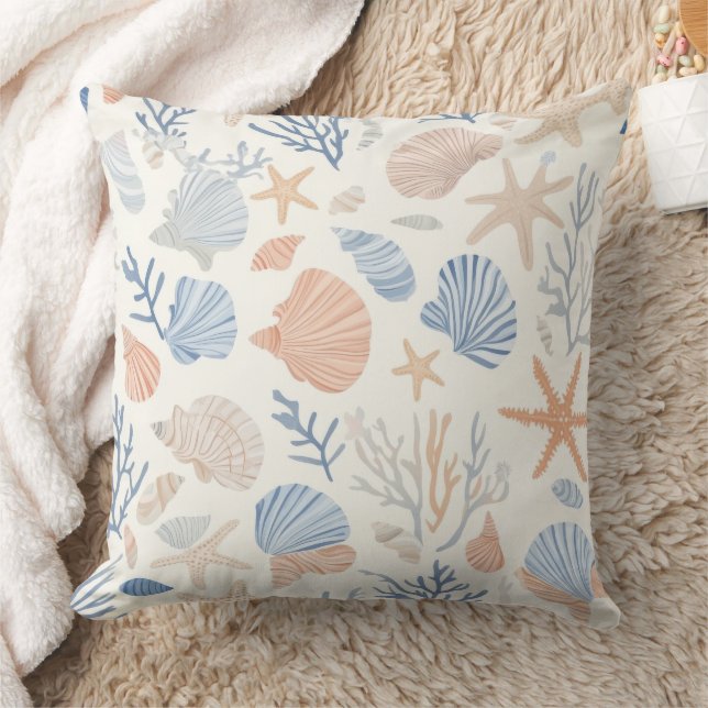 Rustic Coastal - Seashells, Starfish, Reef (34) Cushion (Blanket)