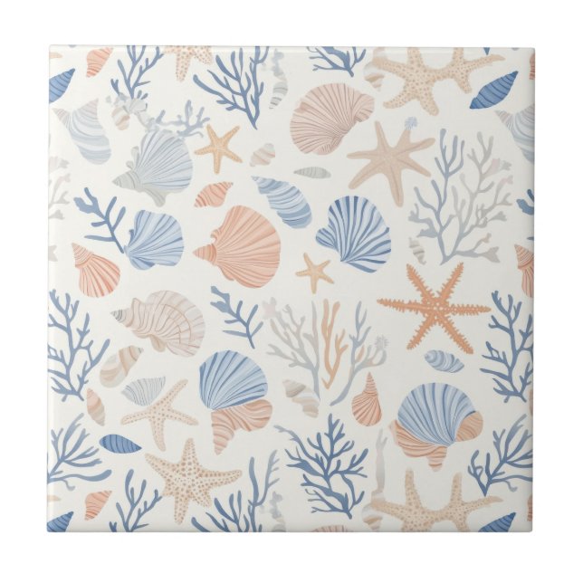 Rustic Coastal - Seashells, Starfish, Reef (34) Tile (Front)