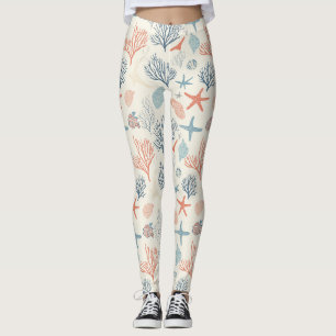 Rustic Coastal - Seashells, Starfish, Reef (35) Leggings